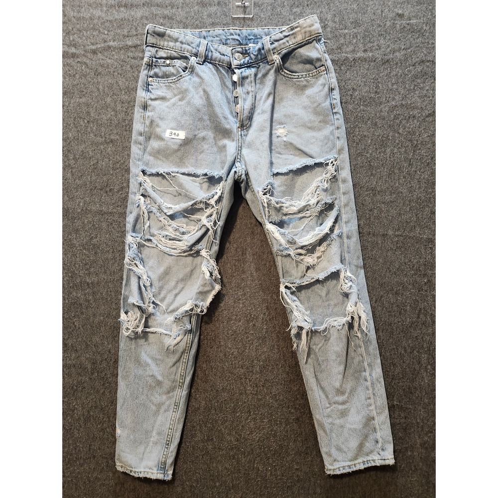 H&M &Denim Boyfriend Low Waist Destroyed Distressed Ripped Jeans Size 2